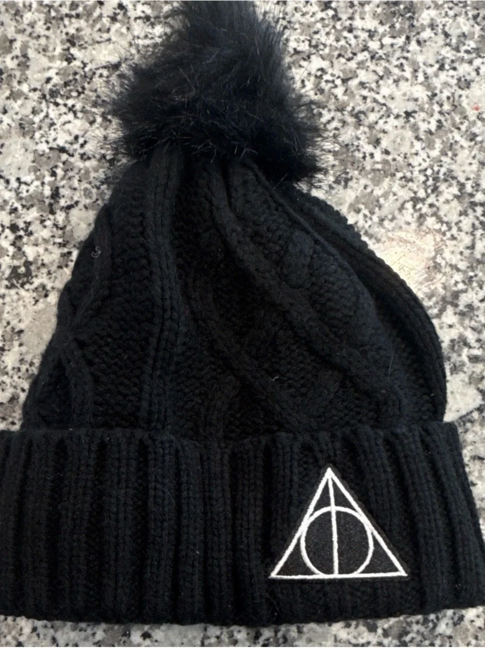 Warner Bros. HARRY POTTER Black Knit Pom Beanie with White Embroidered Logo